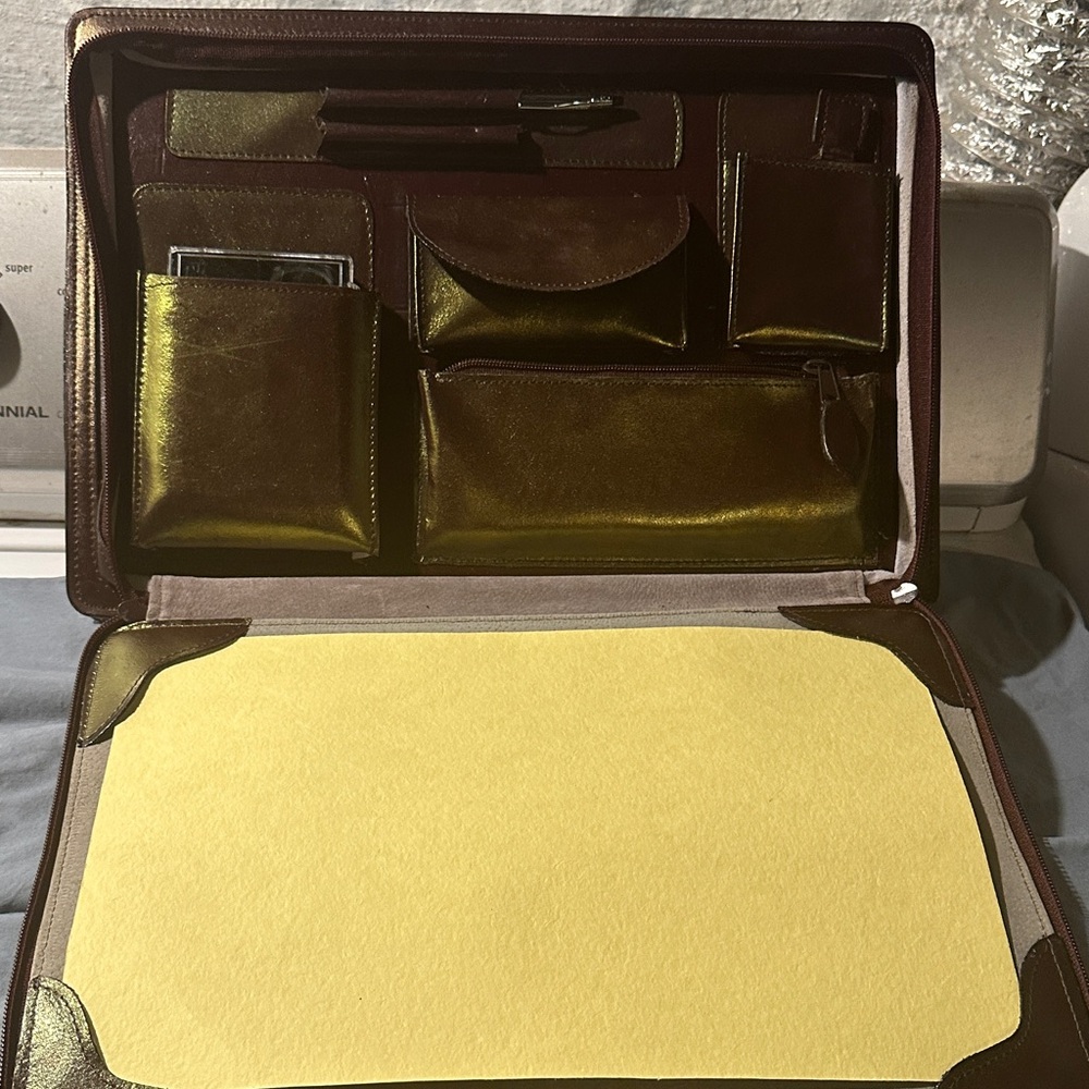 Brown Leather Briefcase with Yellow Interior